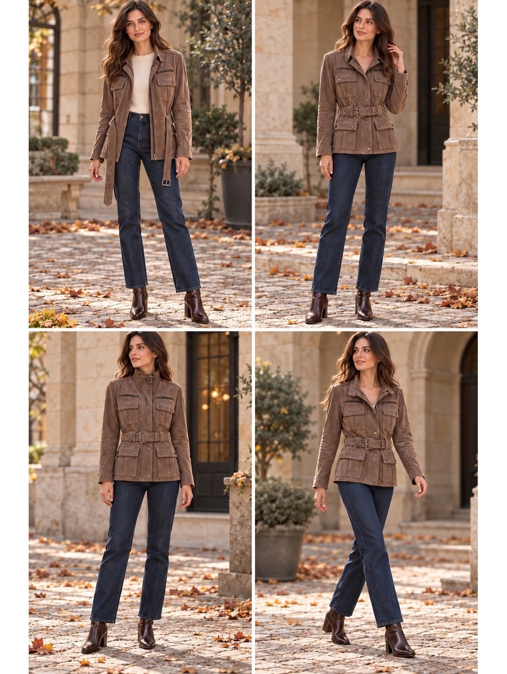 Zara Basic Suede Belted Utility Safari Jacket Brown Small